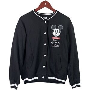 Walt Disney Bomber Varsity Jacket 100 Years Of‎ Wonder Black Embroidered Size S